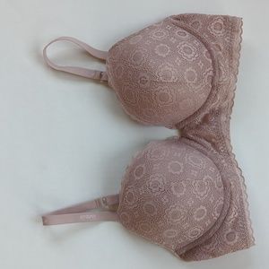 Aerie Real Happy Plunge Crochet Lace Underwire Bra 36D Pink Tan Purple